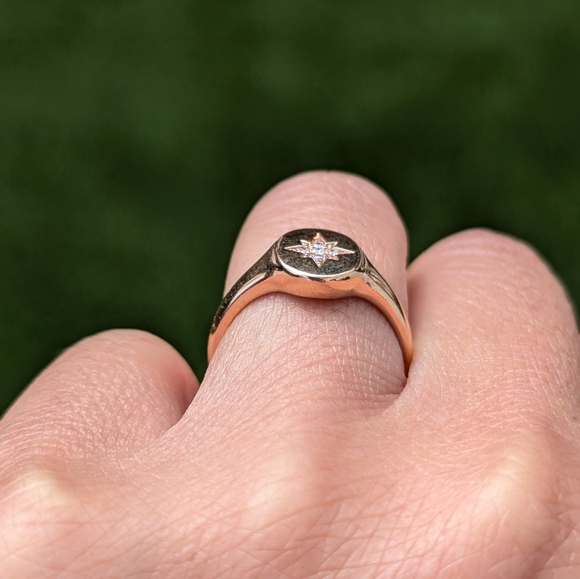 14 Karat Gold with Natural Micro Pave Diamond Signet Ring - Picture 5 of 5